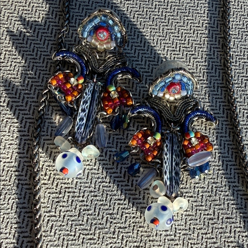 Ayala Bar Set Blue Red and Silver Sparkly Necklace Earrings Set 💎SEE VIDEO💎 - Picture 6 of 15
